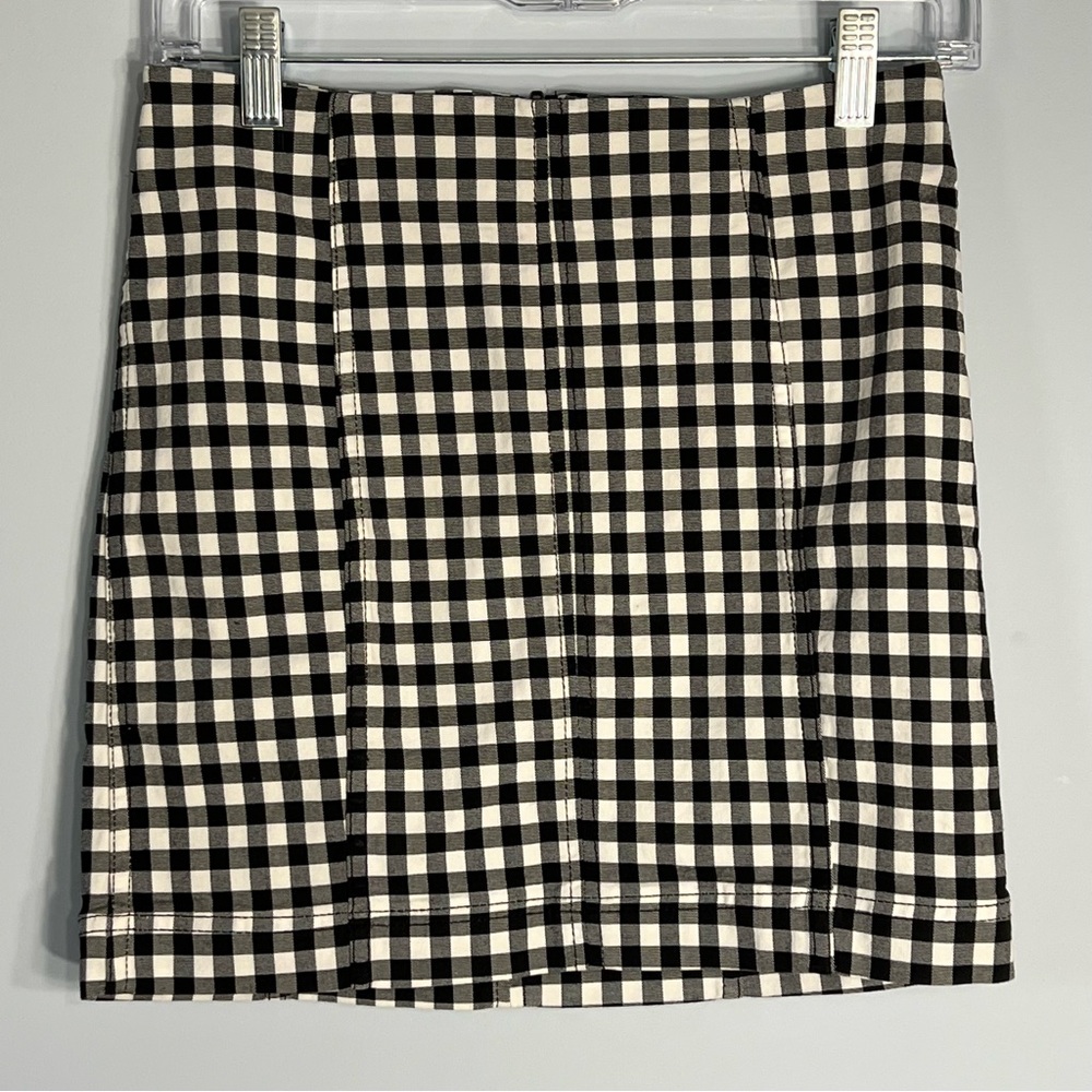 Free People Black and White Checkered Mini Skirt - Picture 2 of 8